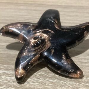 Black and Gold Starfish Murano Style Pendant- Discounted Shipping!